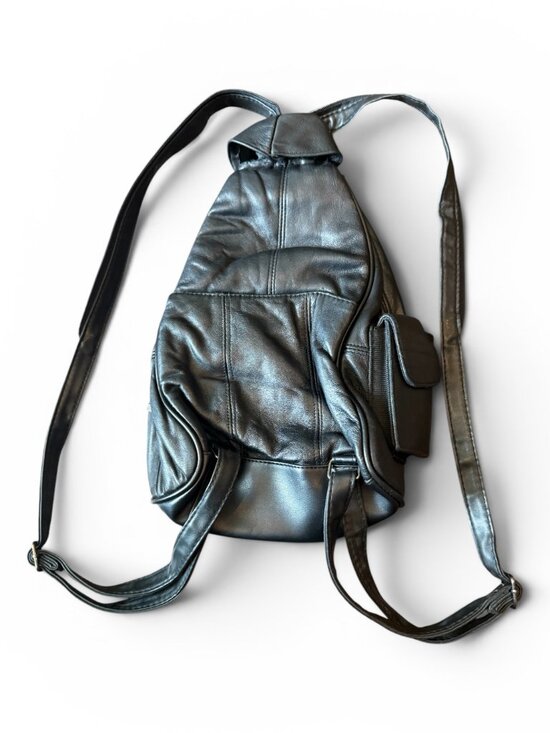 Vintage Black Leather Sling Backpack Crossbody Convertible Mini Backpack Travel main image 4